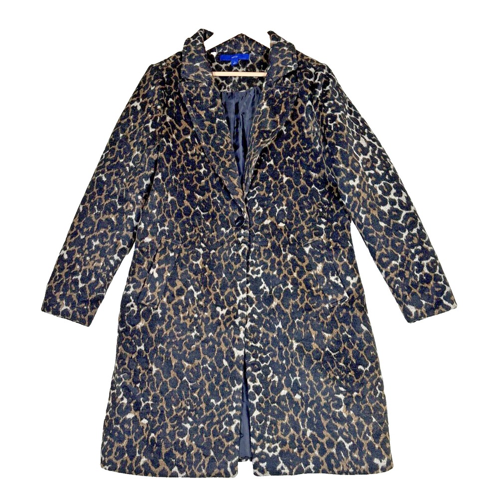 Apt 9 Womens Cheetah Leopard Print Overcoat Single Button Long Jacket Small NEW